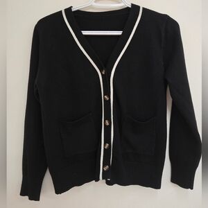 Black V-Neck Cardigan Sweater
